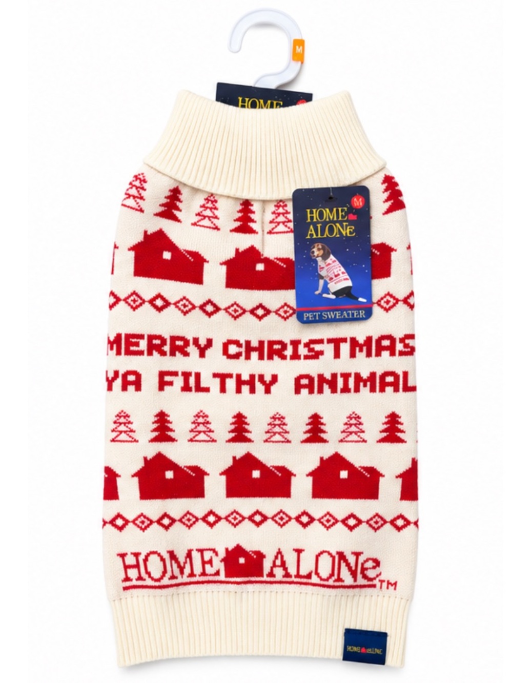 NEW - Home Alone Merry Christmas “Ya Filthy Animal” Red Beige  Dog Sweater Sz M